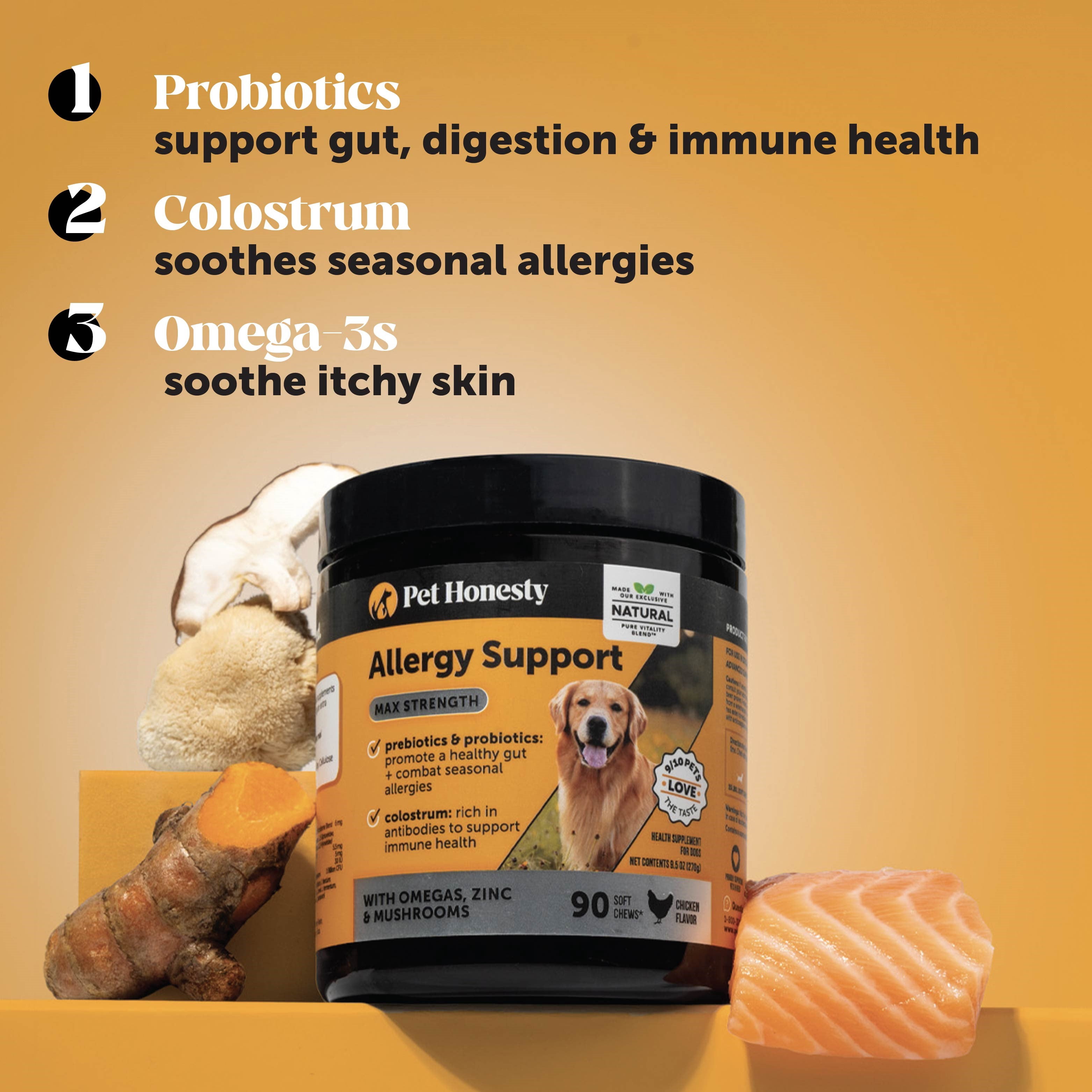 Pet Honesty Allergy Support Max Strength for Dogs Itch Relief and Immune Support, Chicken Flavored Chews, 90 count