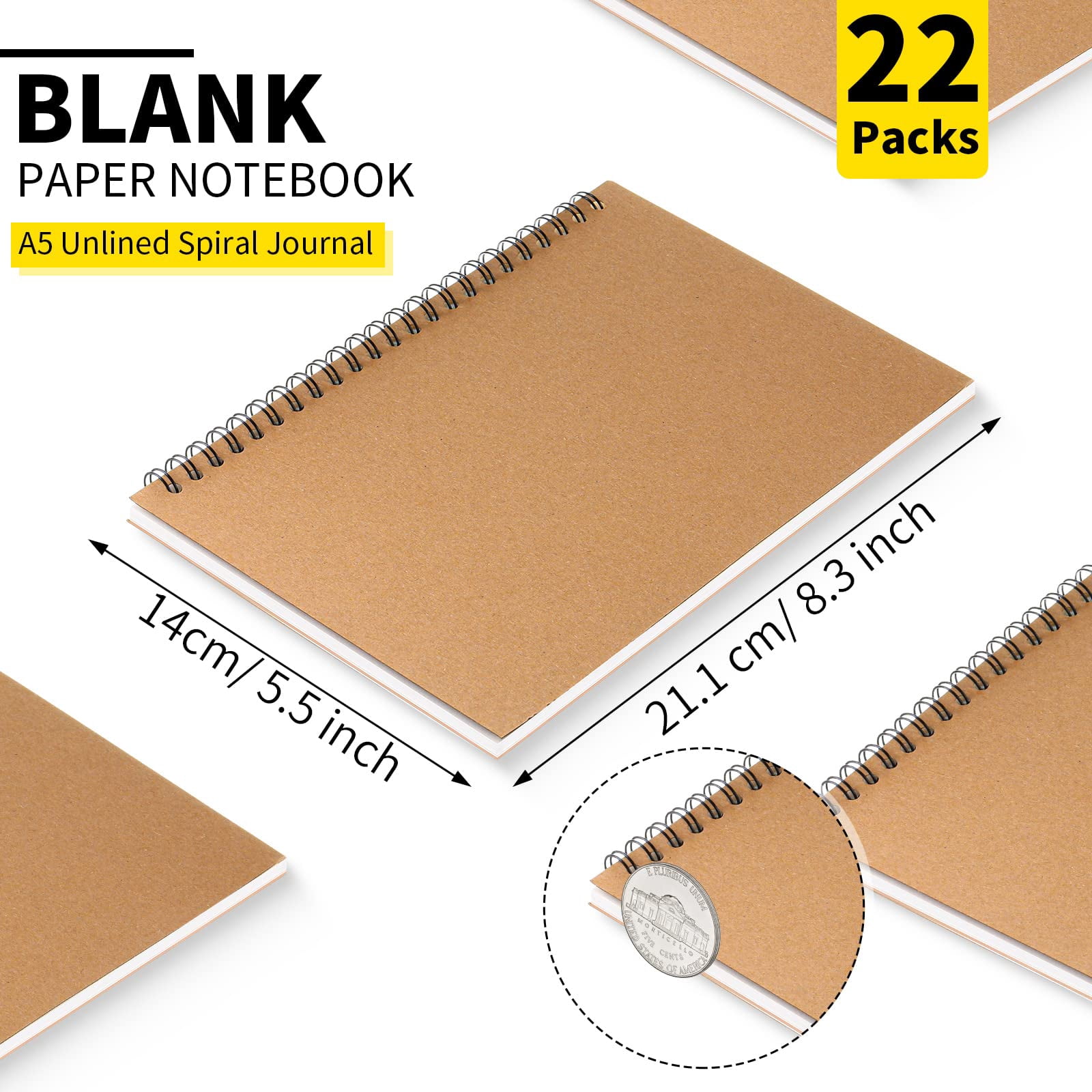 22 Pack Spiral Notebook Bulk  Back To School Hardcover Journal 5.5 X 8.3 Inch First Day Of Travel Writing Notepad 50 Sheets 100 Pages (unlined Brown)