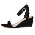 thumbnail image 3 of YDN Women Lovely Round Open Toe Buckle Strap Sandals Wavy Edge Wedge Mid Heels Pumps Bridal Party Summer Shoes Size 13 Black, 3 of 4