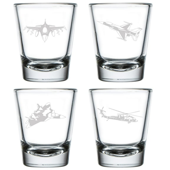 Set of 4 Shot Glasses 1.75oz Shot Glass Gift Military Aviation Military Planes and Helicopter