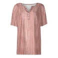 thumbnail image 4 of Women's Vintage Striped Print V Neck T-Shirt, Button Detail Short Sleeve Casual Blouse, Summer Relaxed Fit Casual Tee Top for Women Daily Wear 05-Pink XXXL, 4 of 5