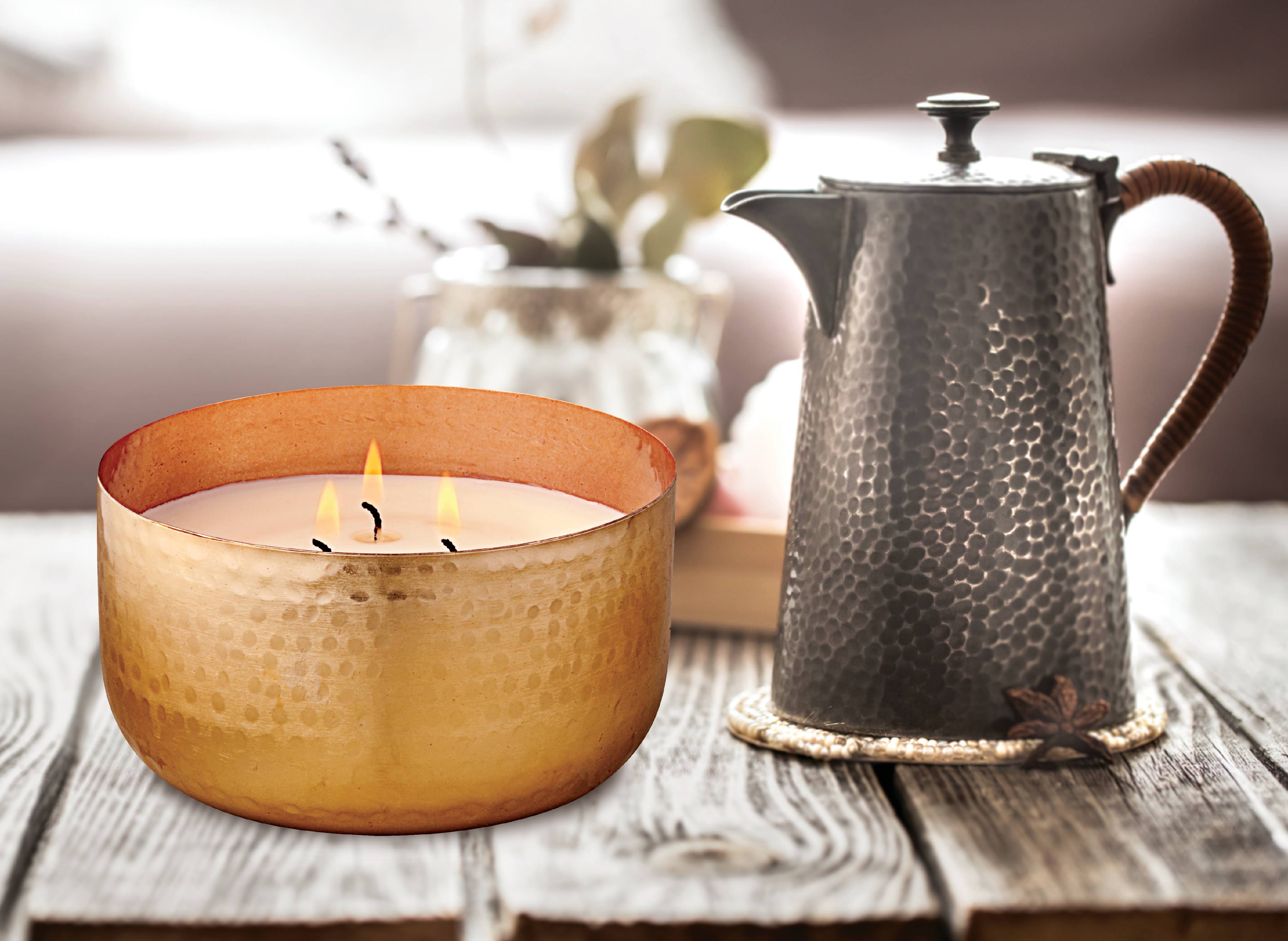 Better Homes & Gardens Gold Hammered Metal Bowl 3-Wick Soft Cashmere Amber Candle - image 3 of 3