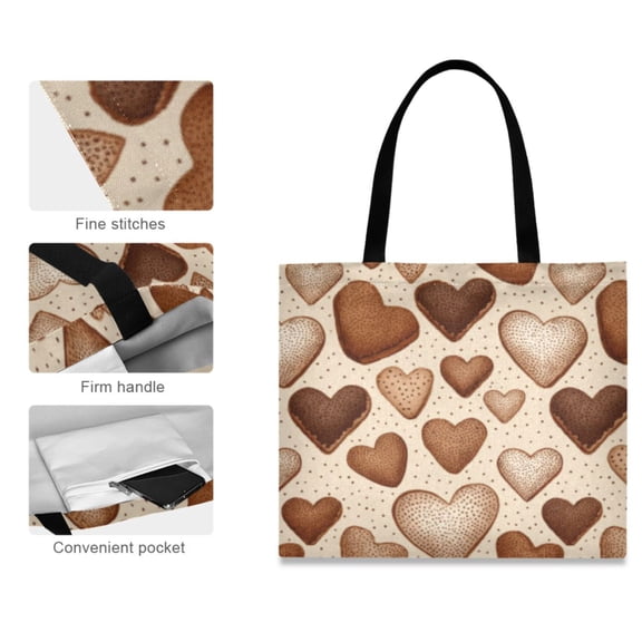 Canvas Tote Bag for Women Girls Design Print Heart - Shaped Cookie Carniva Totes