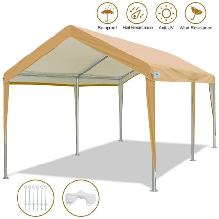 10 x 20 FT Heavy Duty Carport Car Canopy Garage Shelter Party Tent with Steel Pegs and Anchors, Beige