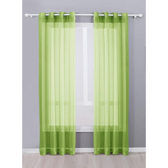 Decotex 2 Piece Sheer Voile Grommet Top Window Curtain Panel Drapes (54" X 108", Lime Green)