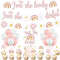 thumbnail image 1 of Decoraci&oacute;n bohemia para fiesta de primer cumplea&ntilde;os, dise&ntilde;o de margaritas de verano, color rosa con texto en ingl&eacute;s "Isn't She Lovely Isn't She Onederf, 1 of 7