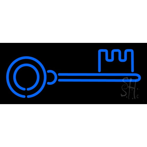 Blue Key 1 LED Neon Sign 10" Tall x 24" Wide - inches Black Square Cut Acrylic Backing, with Dimmer - Premium built indoor Sign for Storefront, Store interior, Exhibition, Decor.