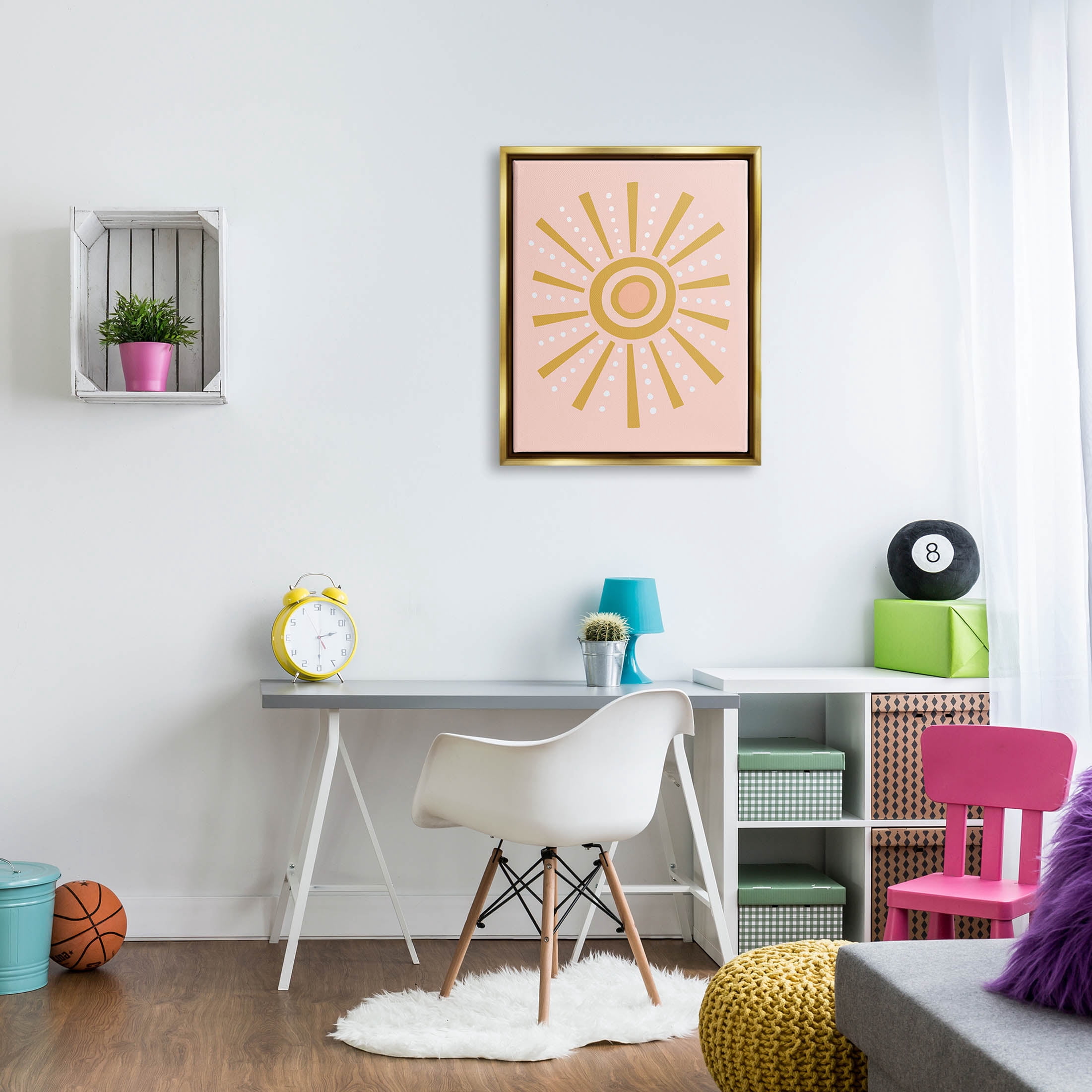 Stupell Industries Whimsical Sun Rays Pattern Graphic Art Metallic Gold Floating Framed Canvas Print Wall Art, Design by Nina Seven