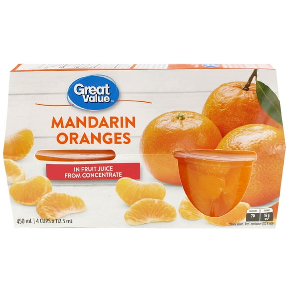 Great Value Mandarin Oranges in Fruit Juice, 4 x 112 mL