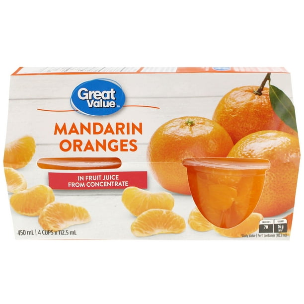 Great Value Mandarin Oranges in Fruit Juice, 4 x 112 mL 