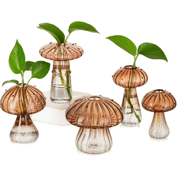 Mushroom Jars for Plants,  5pcs Colored Glass Mushroom Bud Vase for Flowers, Unique Plant Propagation Stations Propagating Vases Decor, Mini Cute Hydroponic Terrarium Planter for Indoor Planters