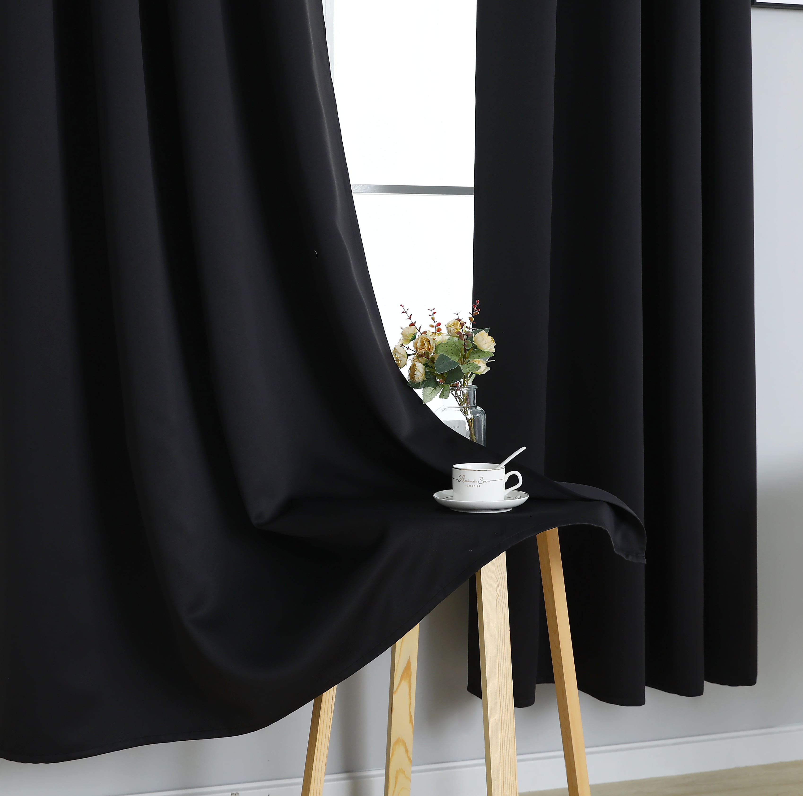 INLINAS 42W x 96L Inch Blackout Curtains for Bedroom, Thermal Insulated, Noise Reduction, Energy Saving Set of 2 Panels, Black