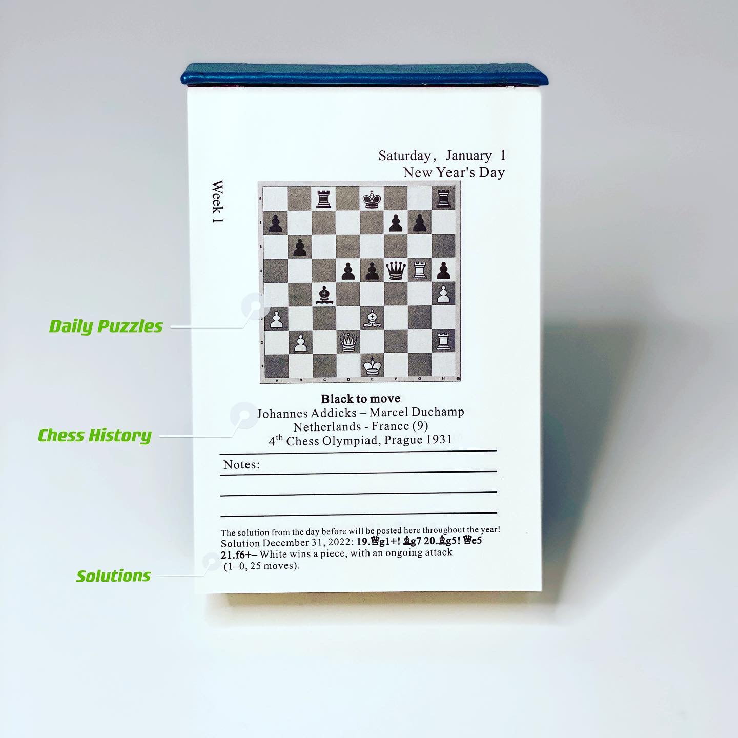 2022 Chess Calendar with Daily Puzzles Designed by IM Silas Esben