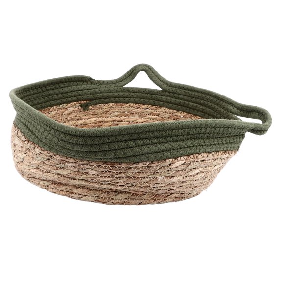 Straw Cat Bed for Indoor Cats, 18.1in Diameter Woven Pet House with Raised Edges, Breathable and Straw Material