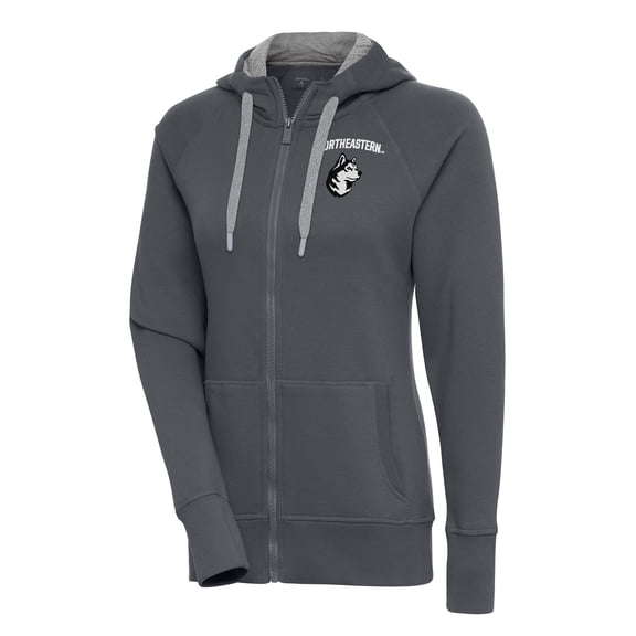 Women's Antigua Charcoal Northeastern Huskies Victory Full-Zip Hoodie