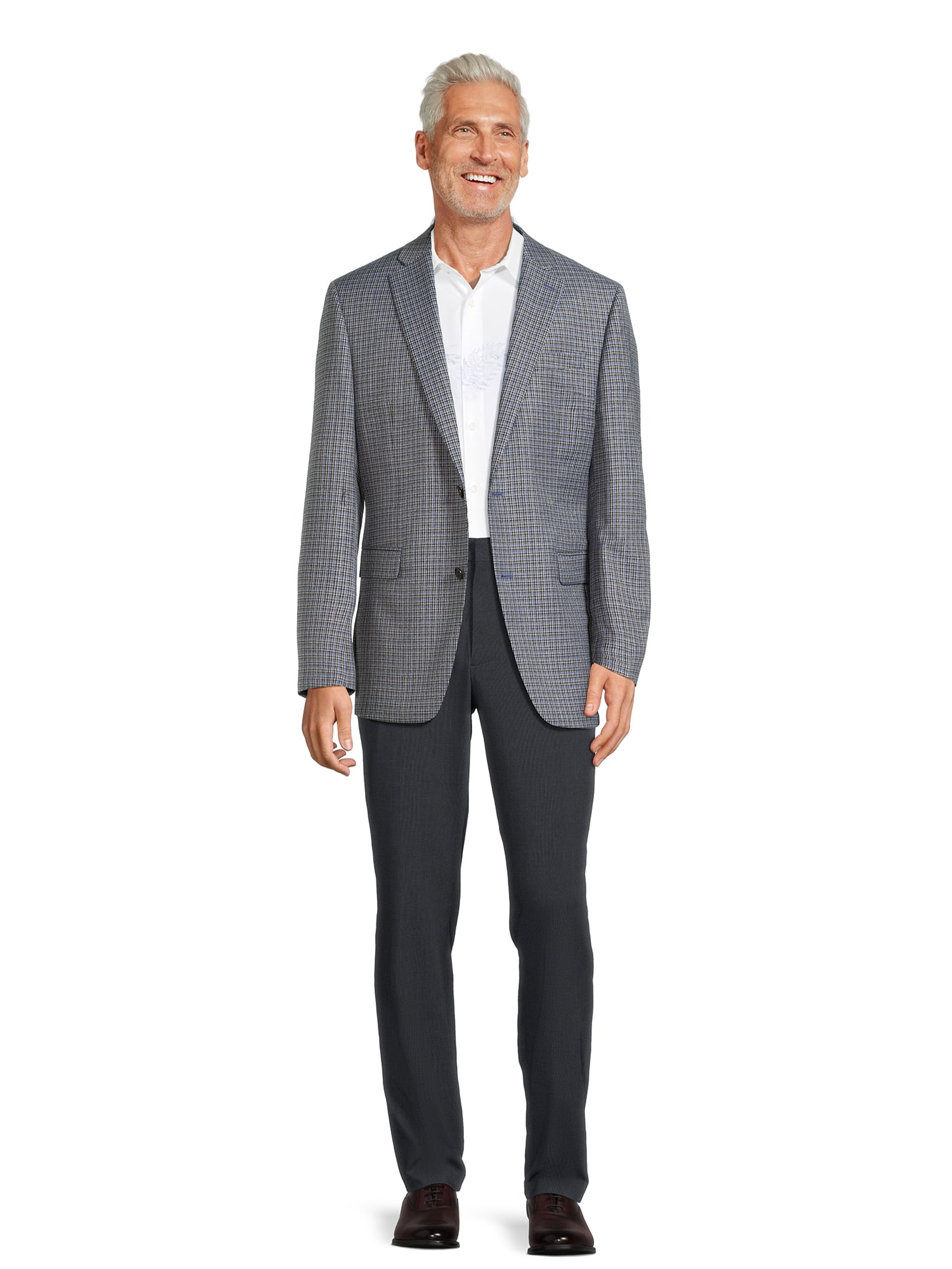 Lands' End Men's Grey and Evening Blue Tricolor Check Sport Coat