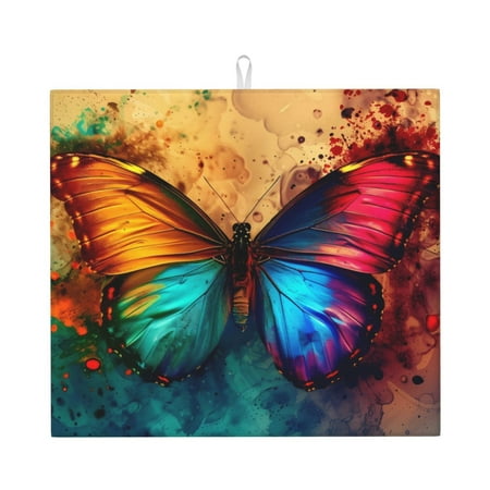 

Dish Drying Mats for Kitchen Counter - Vibrant Rainbow Butterfly A 16x18In Anti-Slip Absorbent Microfiber Drying Mat for Kitchen Counter Mat Dish Rack Mat with Hanging Loop