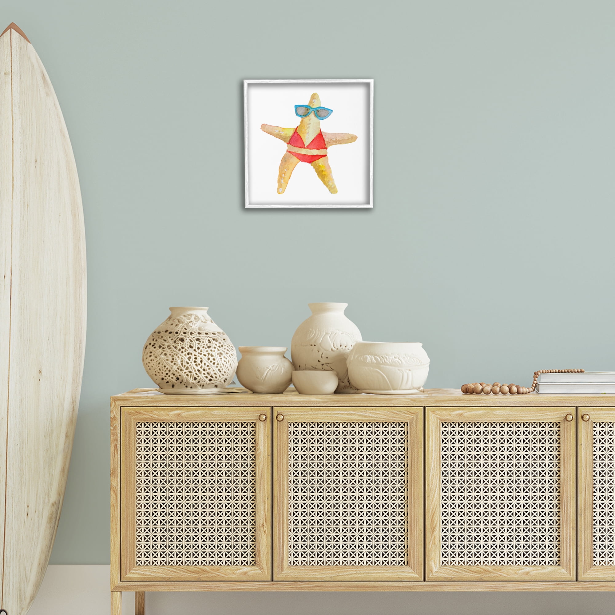 Stupell Industries Fun Swimsuit Starfish Novelty Painting White Framed Art Print Wall Art, 17 x 17