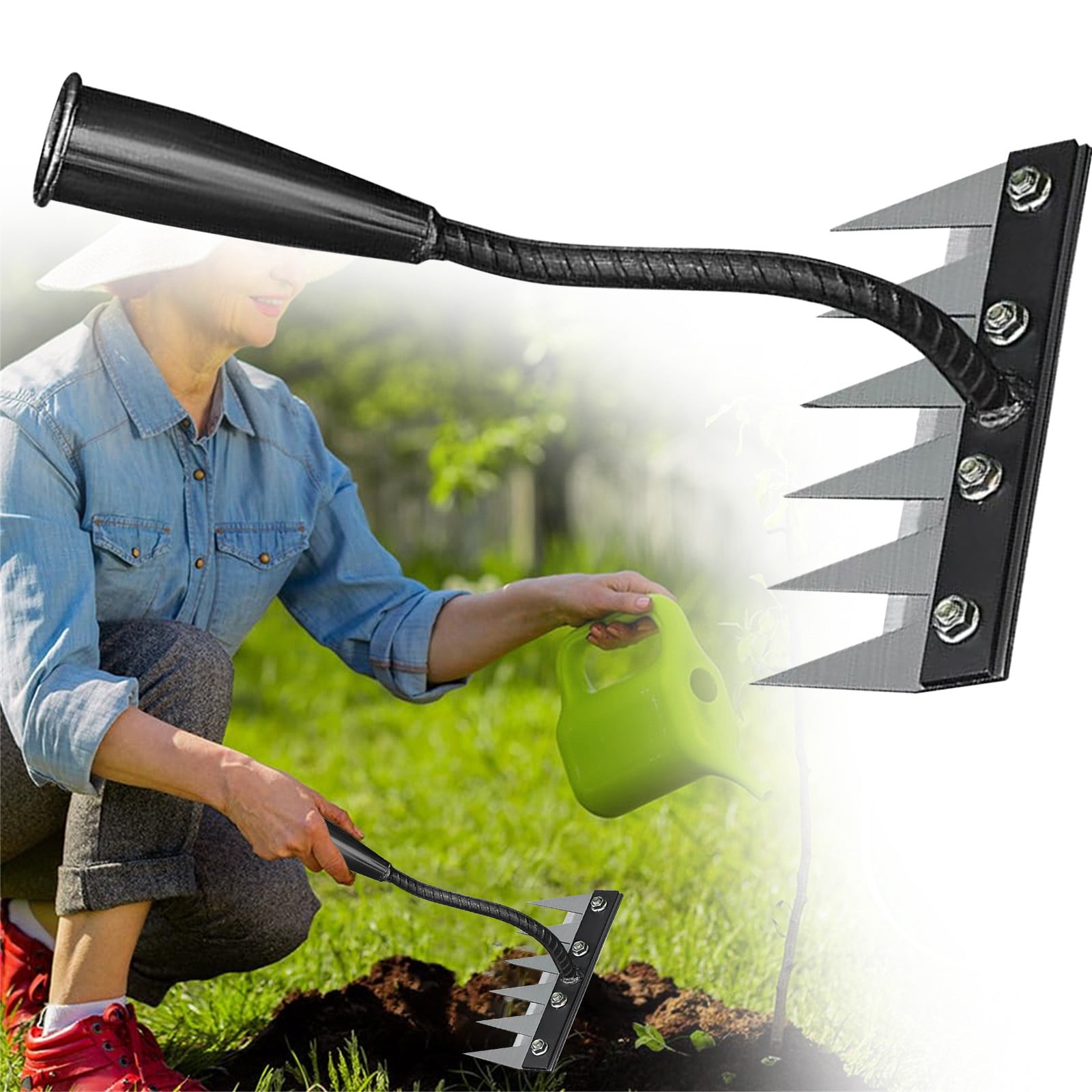 Gnwei 5/6/7/8 Teeth Heavy-Duty Garden Weeder Rakes, Iron Rake for Yard Lawn and Garden Maintenance - Multi-Option Hand Weeder Puller Tool for Gardening and Weed Removal