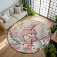 thumbnail image 2 of Pink Snowman Christmas Area Rug, Xmas Floral Tree Snowflake Rustic Washable Large Circle Carpet, Non Slip Round Rug for Living Room/Bedroom/Dining Room/Home Office/Dorm, 2 of 9