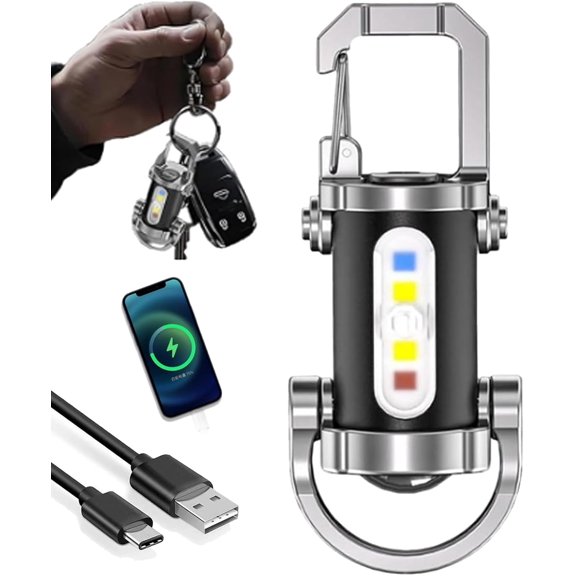 Keychain Flashlight, Portable Rechargeable Bright Keychain Flashlight with 7 Modes, Waterproof Power Bank for Camping Hiking Emergency Use