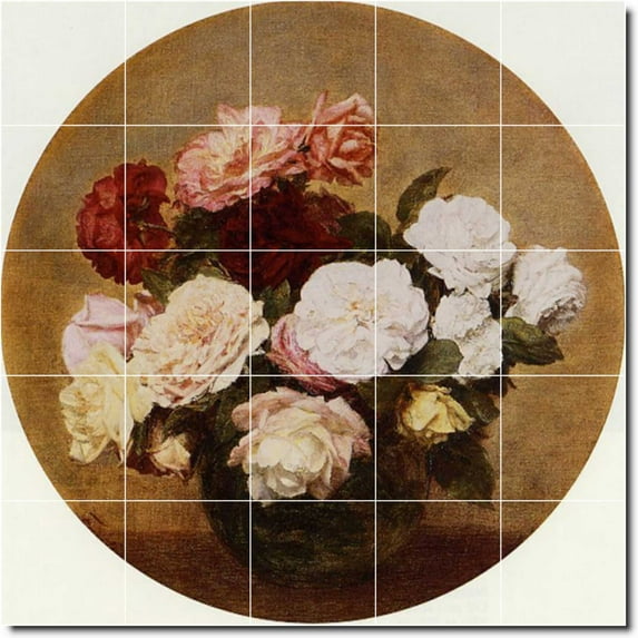 Ceramic Tile Mural-Henri Fantin-Latour Flowers 4. 40" w x 40" h using (25) 8 x 8 ceramic tiles