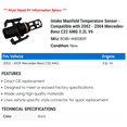 thumbnail image 2 of Intake Manifold Temperature Sensor - Compatible with 2002 - 2004 Mercedes-Benz C32 AMG 3.2L V6 2003, 2 of 2