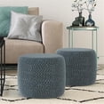 thumbnail image 3 of Bayley Pouf Rond Tressé de Style Transitionnel en Bleu Égée et Coton Naturel, 3 of 7