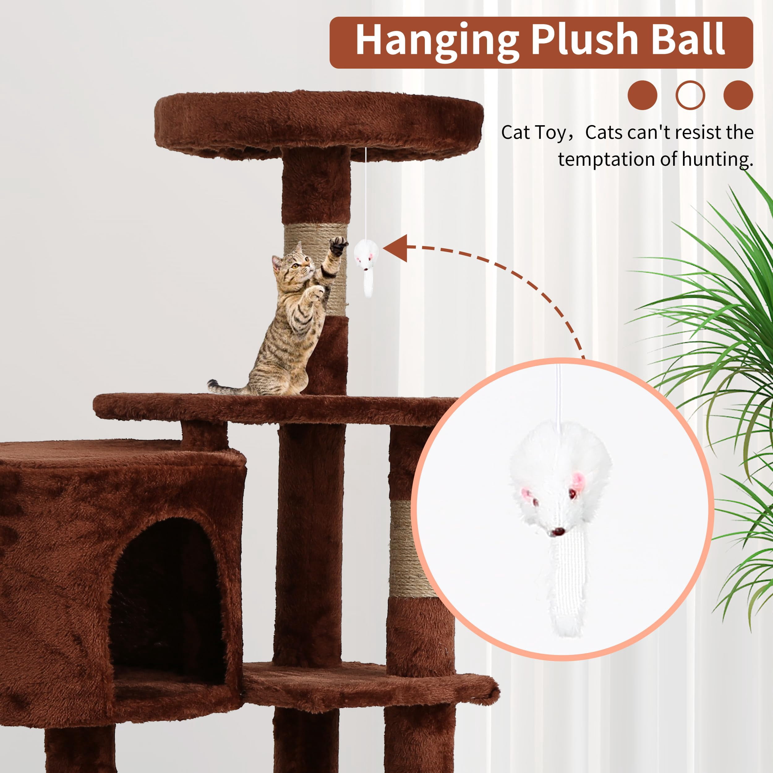 NiamVelo 36 Inch Cat Tree Cat Tower for Small Cats, Plush Multi-Level Cat Condo with Scratch Post Kittens Playhouse Furniture Set, Brown
