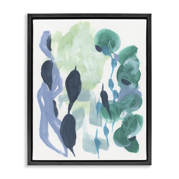 Stupell Industries Symbolic Leafy Paint Shapes Abstract Painting Black Floater Framed Canvas Art Print Wall Art, 17 x 21