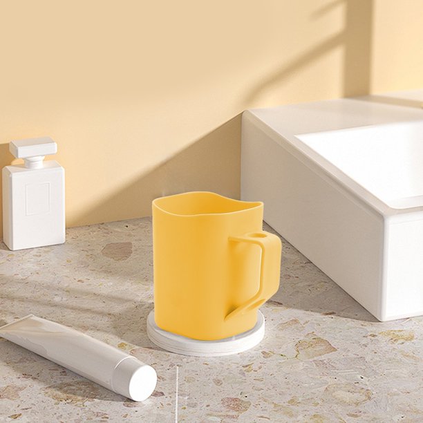 Vaso de Plástico Apilable para Enjuague Bucal y Cepillo de Dientes - 10,2 X 8 X 7,8 Cm, Diseño Grueso, Varios Colores (Rosa, Verde, Amarillo) - Vaso Organizador de Baño con Asa Creativa