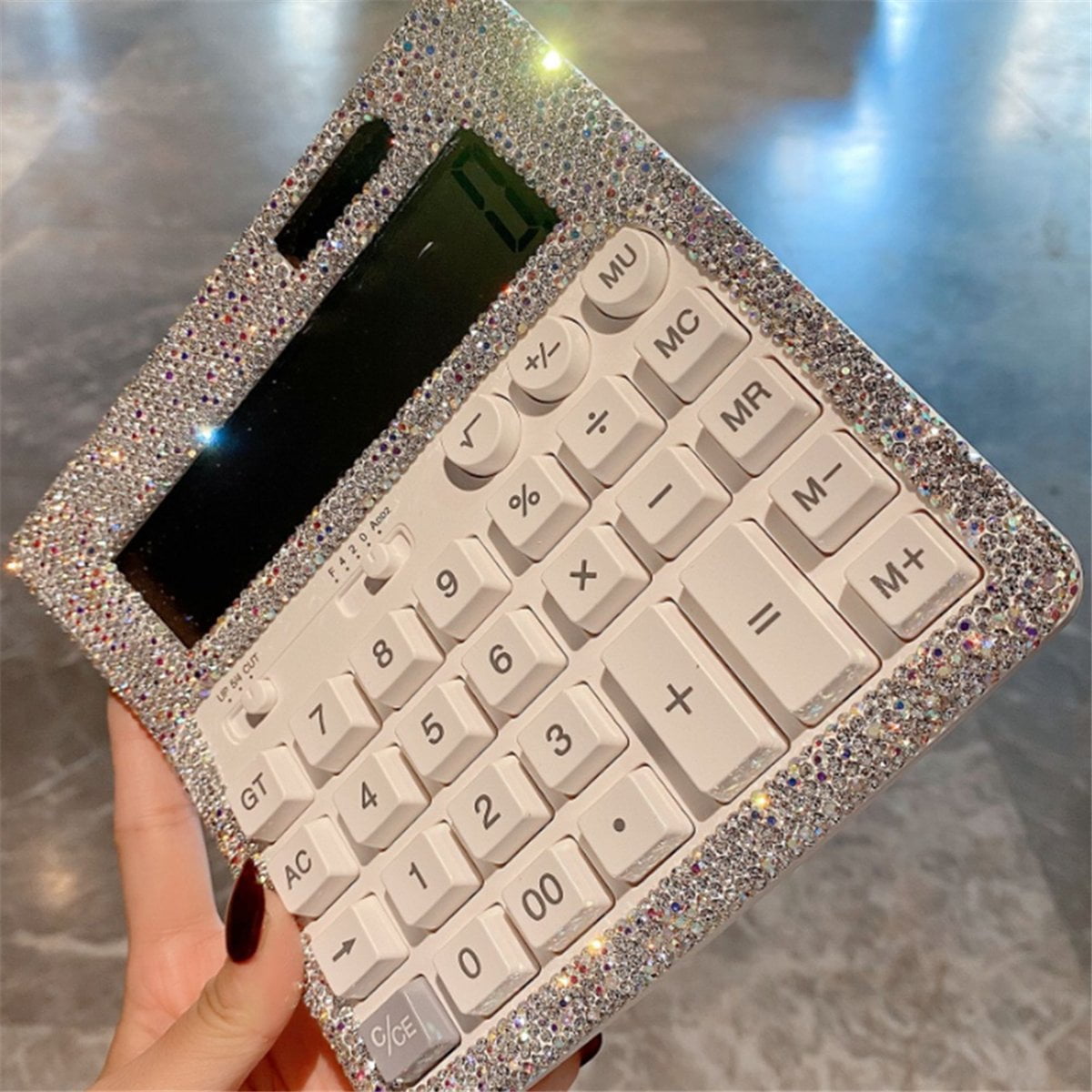 Rhinestone Crystal Calculator, Standard Desk Calculator LCD Display, Battery and Solar Powered Shiny Calculator
