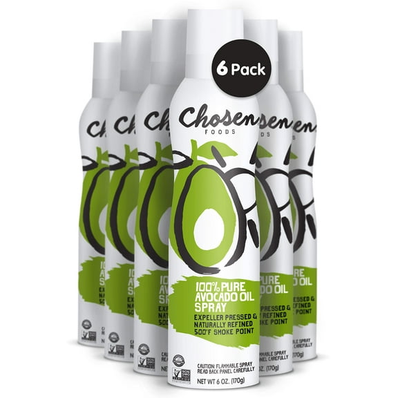 Chosen Foods 100% Pure Avocado Oil Spray, Keto and Paleo Diet Friendly, Kosher Cooking Spray for Baking, High-Heat Cooking and Frying (6 oz, 6 Pack)