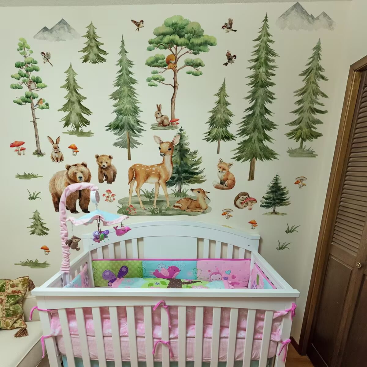 Mountain Tree owl Wall Decals bear Wall Stickers Large Pine Tree Forest Animal Fox Wall Stickers Deer Wall Stickers Removable Peel and Stick Wall Art Decals for Kids Room Classroom Nursery Bedroom Pl