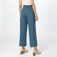 thumbnail image 4 of Linen Pull on Capri Pants for Women Lightweight Elastic Wide Leg Comfy Cropped Pants High Waist Drawstring Stretch Causal Gauze Pants with Pockets Blue L, 4 of 6