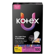 Kotex Absorbent Wrapped Panty Liners, Light, Regular Coverage, 100 Count