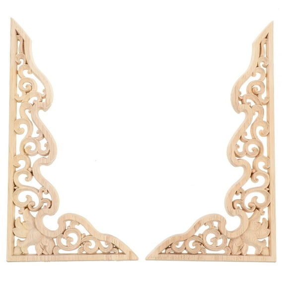 CATIEBYE 2pcs Classical Wood Carved Corner Onlay Applique for Frames, Unpainted Decorative Wood Trim