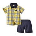 thumbnail image 2 of WOLLED 6M-4Y Toddler Baby Boys Short-Sleeve Button down Shirt and Shorts Set 2PCS Newborn Summer Plaid Shirt and Shorts with Bowtie Set, 2 of 10