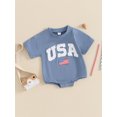 thumbnail image 6 of 4th of July Baby Rompers Infant Girls Boys Fuzzy Letter Flag Embroidery Crew Neck Short Sleeve Bodysuits Summer Jumpsuits, 6 of 10