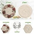 thumbnail image 3 of 6 Pcs Drink Coasters with Holder 3.94in Woven Coasters for Drinks Christmas Holly Flowers Wreath Coaster Set for Protection Table, 3 of 7