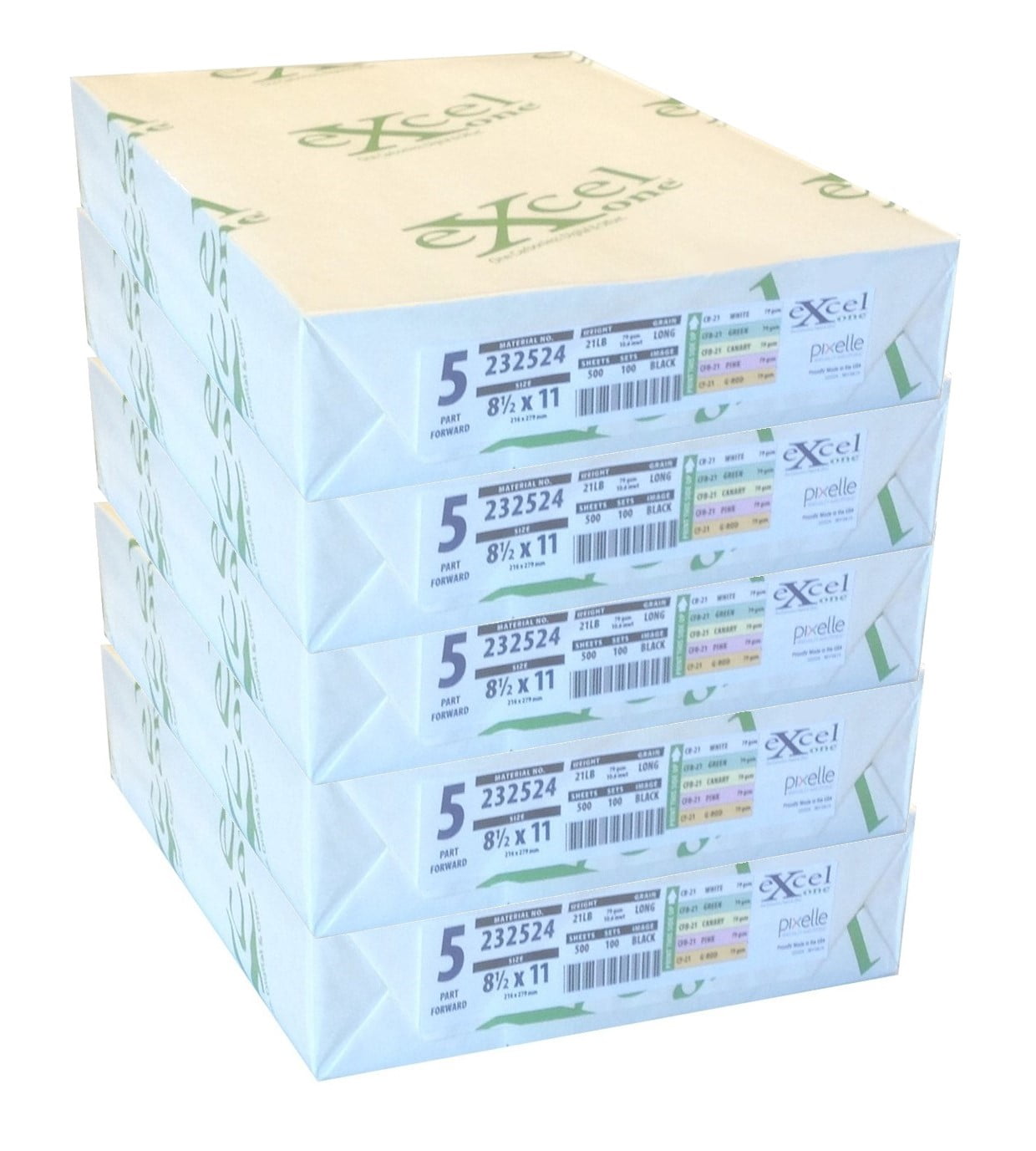 Carbonless 5Part Fwd Paper (Wh/Gn/Yl/Pk/Go), 8.5 "x 11", 100 Sets/Rm