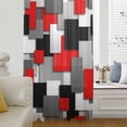 thumbnail image 5 of Red Black Geometric Sheer Curtains 84 Inches Long, Modern Abstract Art Block Light Filering Curtains, Breathable Simi Curtain Privacy Drapes for Living Room Bedroom Lightweight Window Treatment, 5 of 9