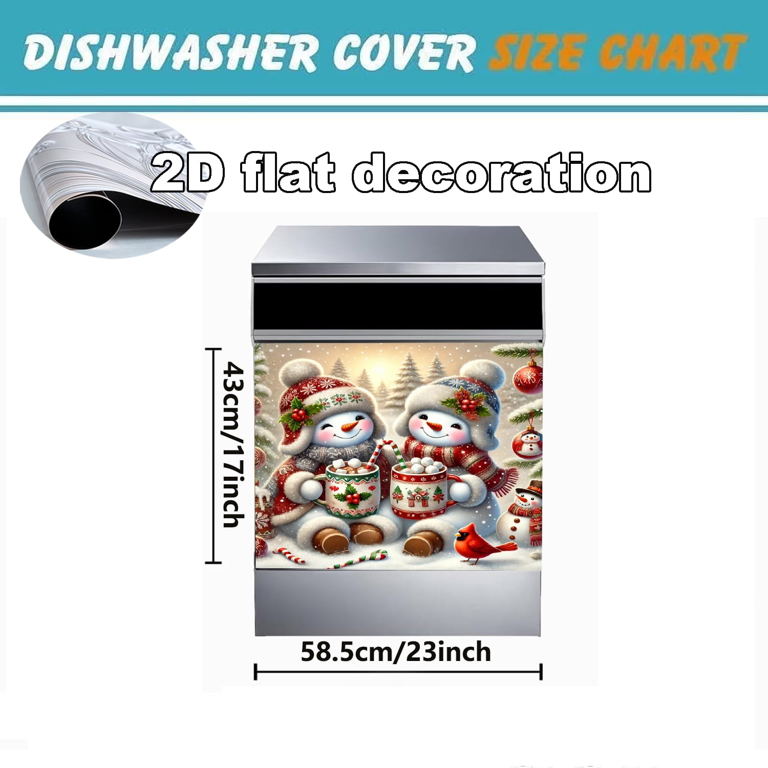1pc Christmas Dishwasher Magnet Cover Snowman Front Dishwasher Cover Decoration Reusable Magnetic Door Cover Panel Decal Home Appliances Stickers 23 x 17 in
