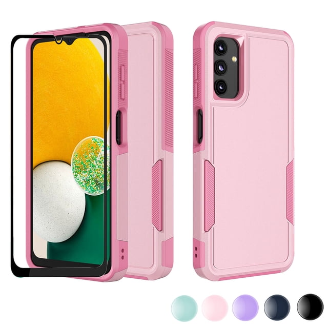 For Samsung Galaxy A03S A13 A14 A23 A32 A34 A53 A54 5G Case, 2 in 1 PC Phone Case with Screen Protector,Rubber & Rugged Shockproof 360 Full Body Protection Case Cover-Green