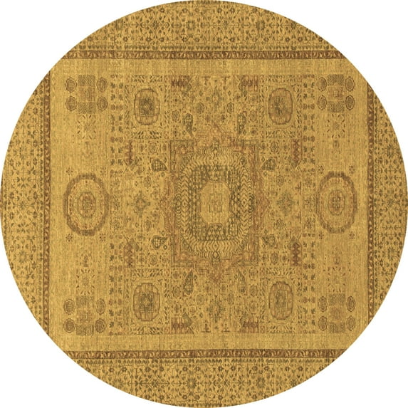 Ahgly Company Machine Washable Indoor Round Abstract Brown Modern Area Rugs, 8' Round