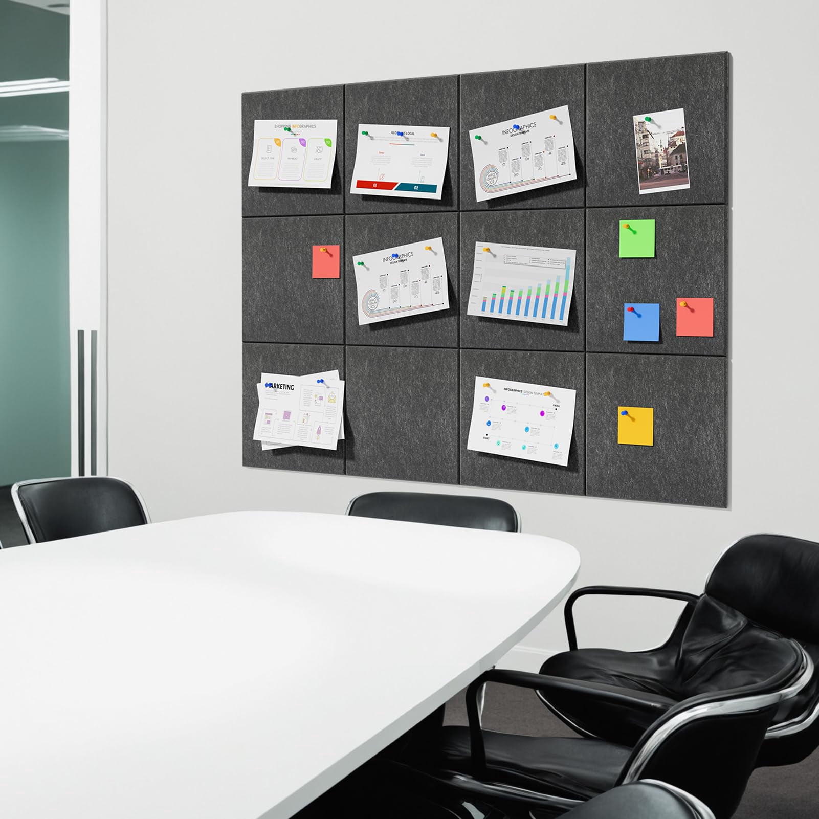 MaxGear Large Cork Board for Wall 48" x 36", 12 Pack Felt Wall Tiles with Pushpins, Dark Gray Bulletin Board, Pin Board Tack Board for Office, Home, Decoration