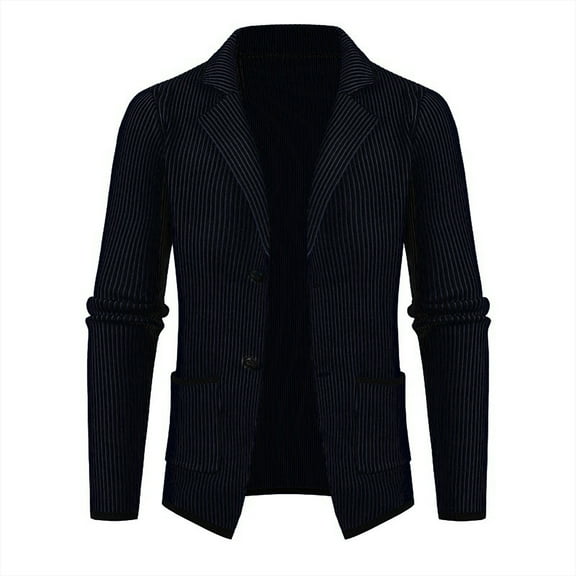 Maoxin Men's Coats Men's New Vertical Striped Thick Casual Cardigan Lapel Windbreaker Jacket Navy L