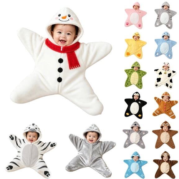 Shadoumai Baby Starfish OnesieCozy Star Babies Swaddle BagInfant Soft Fleece One Piece RomperFall Winter Warm Outfits