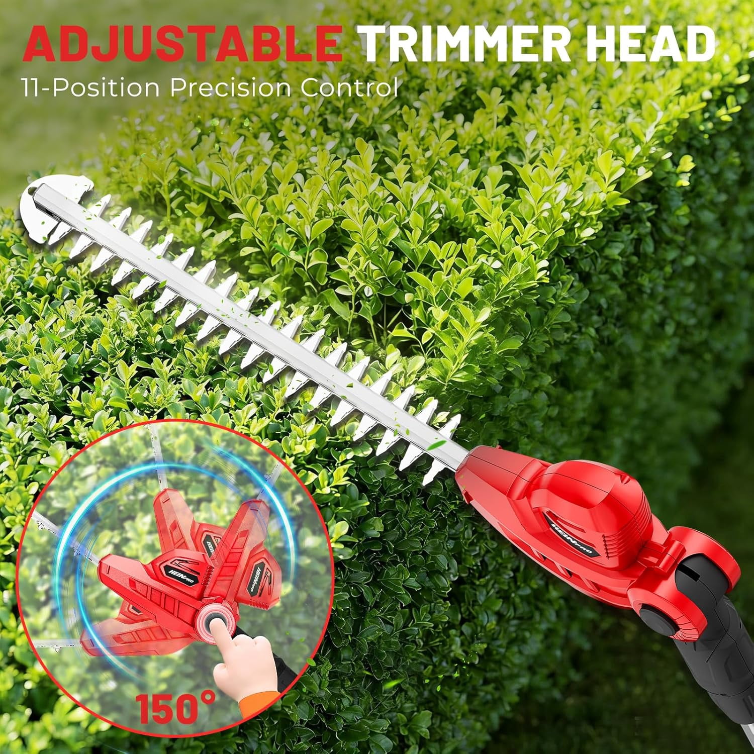 Cordless Pole Hedge Trimmer Compatible with Milwaukee M18 Battery 18-in, 14-ft Max Reach, 150° Adjustable Head (Battery Not Included), Shoulder Strap, 18-in Blade for High Hedges & Bushes