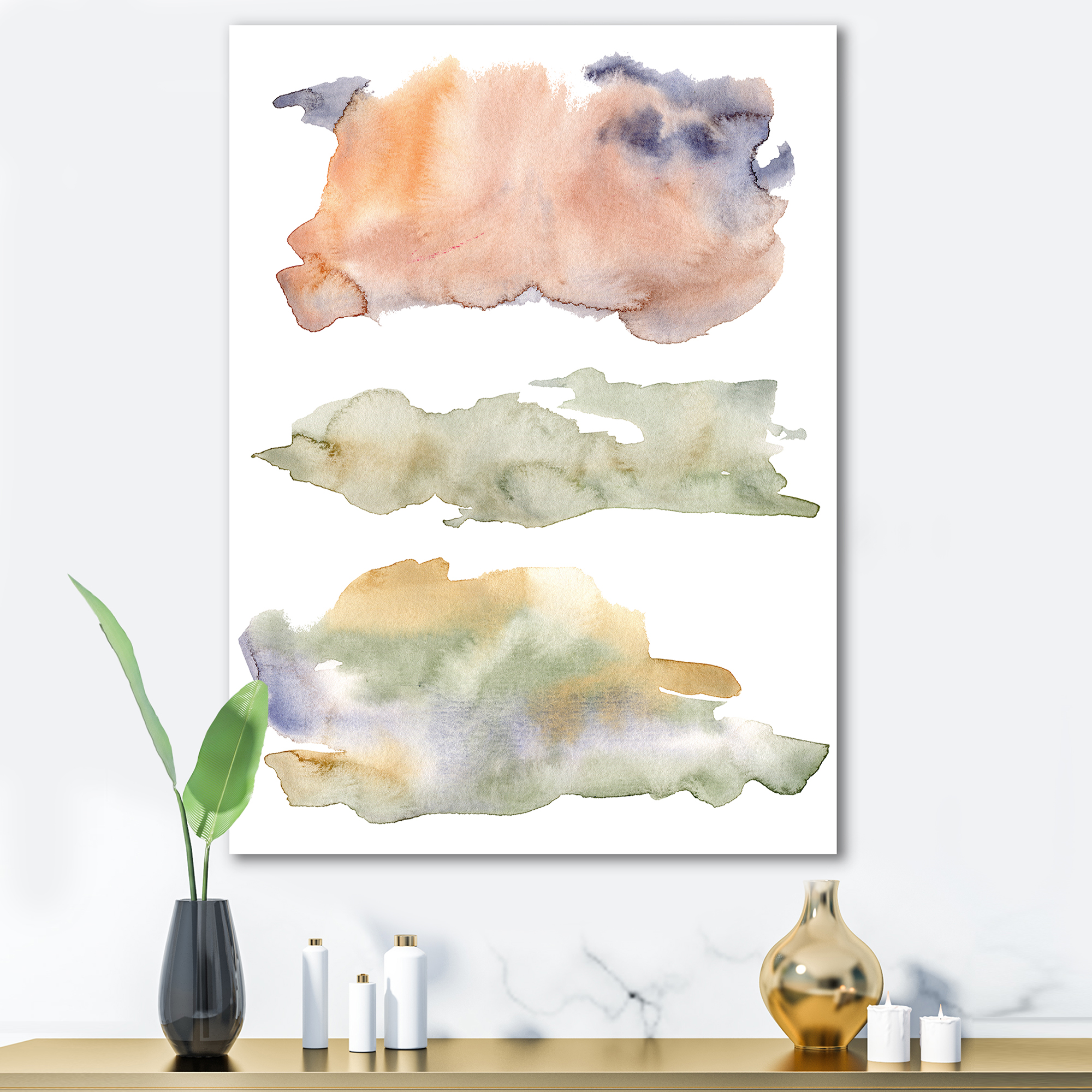 Designart ' Abstract Orange Blue and Beige Green Clouds ' Modern Canvas Wall Art Print